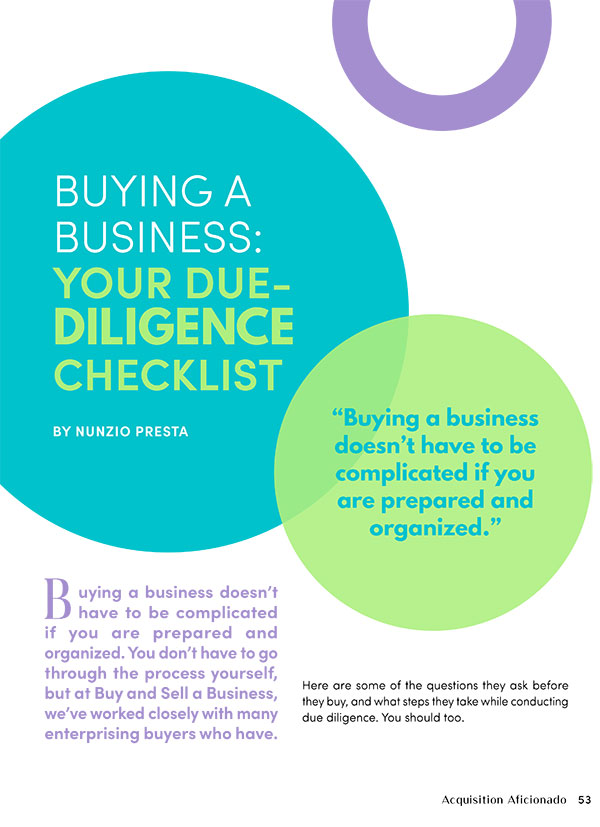 Buying a Business - Your Due Diligence Checklist - Nunzio Presta